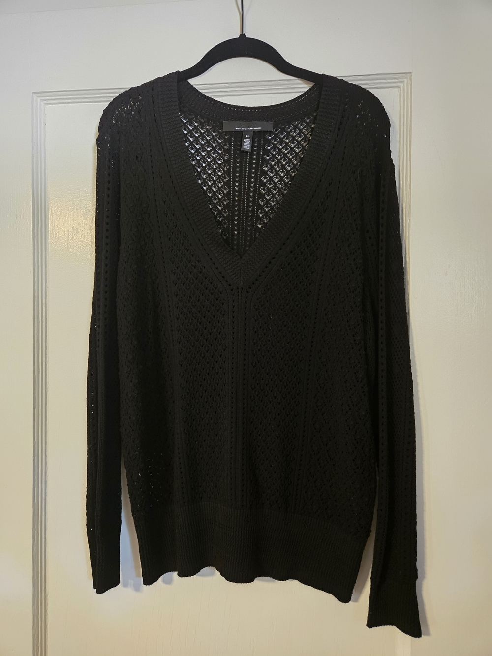 White House Black Market Black Openwork V-Neck Sweater
